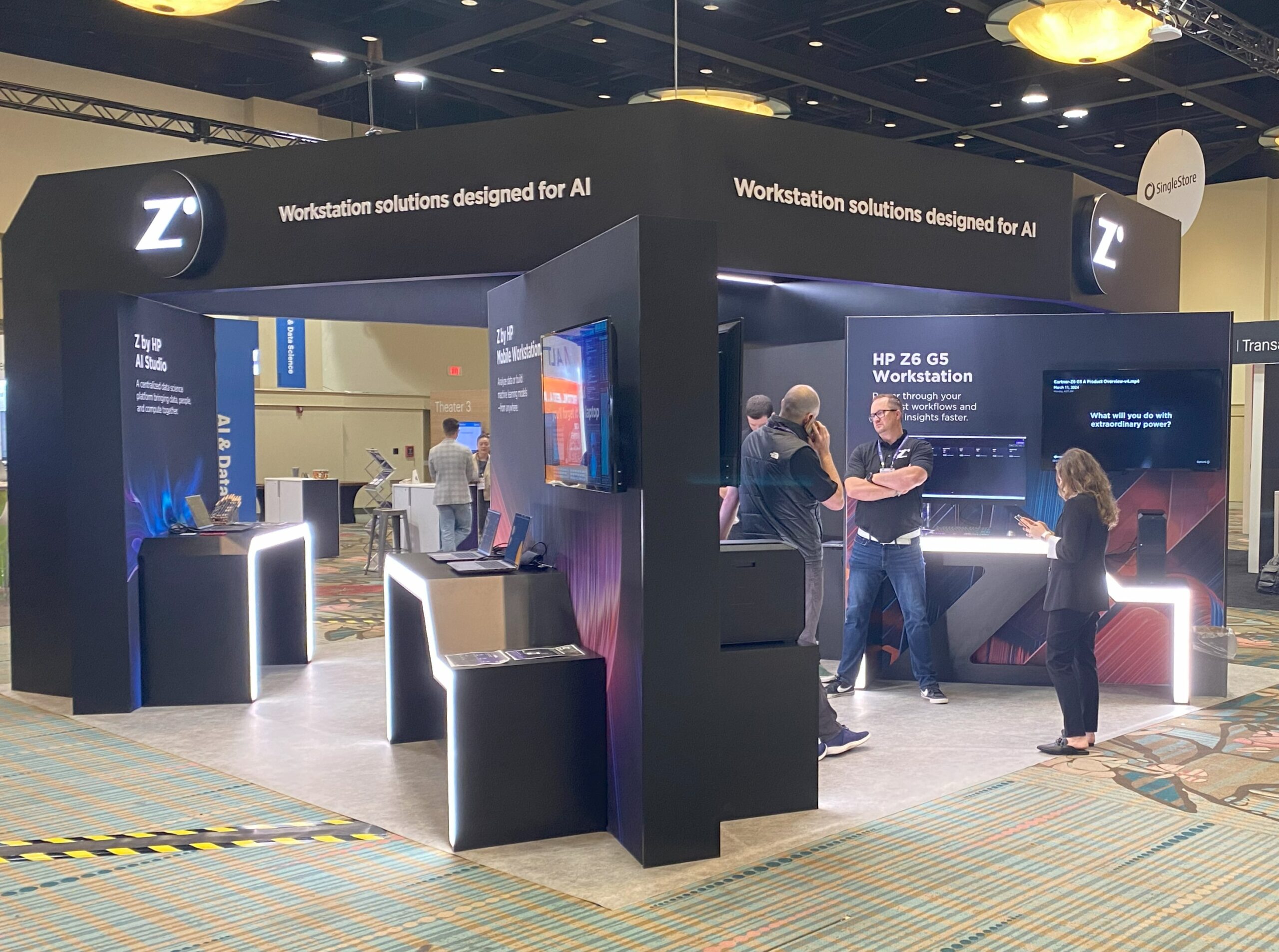 Whitewall Media can help you with custom booth building for trade shows, like this 40x20 foot "Z by HP" booth